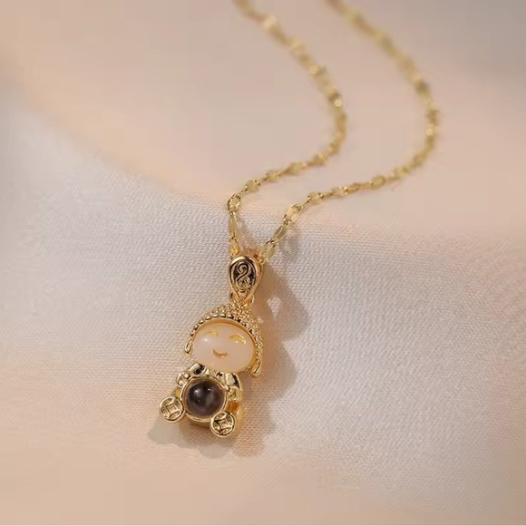 18K Gold Plated Bohemian Buddha With Projector Stone Pendant Necklace - Picture 2 of 10